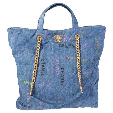 chanel borse in tela multicolor|Chanel denim shopping bags.